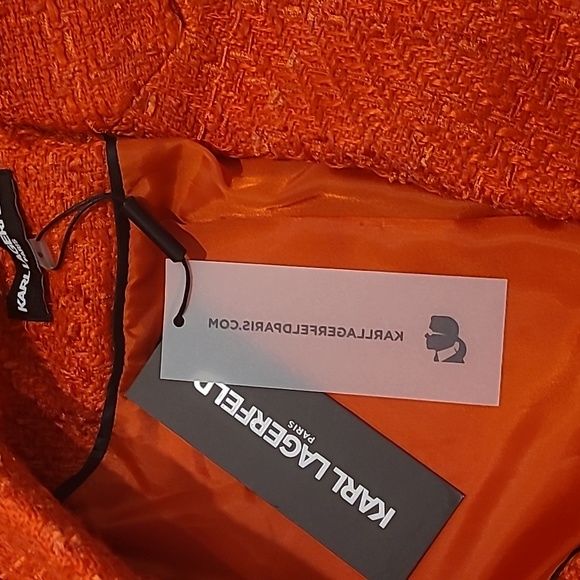 NWT KARL LAGERFELD PARIS ORANGE TWEED DOUBLE BREASTED BLAZER - Picture 12 of 14